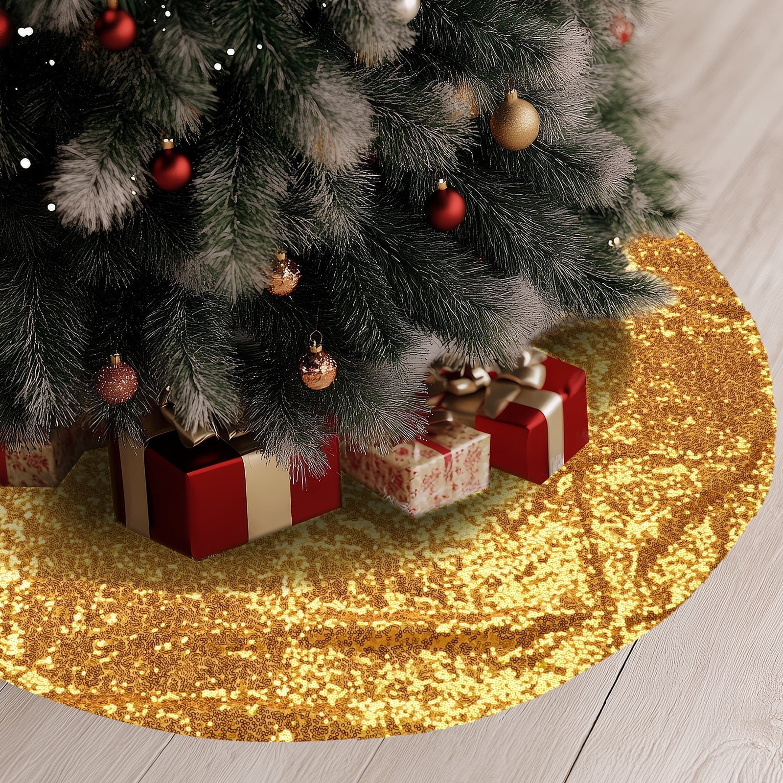 Rose Gold Pink Christmas Tree Skirt - 36" Pompom Trim Tree Mat, Water-Repellent, Perfect For Holiday Decor Indoor/Outdoor