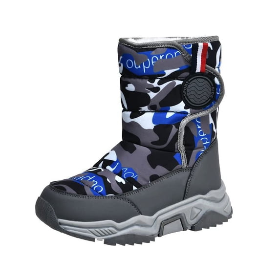 OldPAPA Kids Snow Boots Outdoor with Fur Lined, Warm Cosy Slip Resistant Waterproof Snow Boots, Winter Boots for Boys and Girls,Blue Grey,36