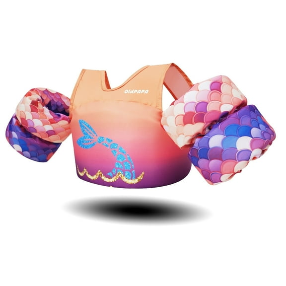 OldPAPA Kids Swim Vest,Toddler Flotation Life Jacket with Arm Wings Trainer Vests Swimming Aid Jacket with Straps and Buckles for Boys/Girls,22-60lbs / 2-9 Years,Mermaid