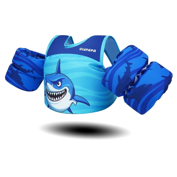 OldPAPA Kids Swim Vest,Toddler Flotation Life Jacket with Arm Wings Trainer Vests Swimming Aid Jacket with Straps and Buckles for Boys/Girls,22-60lbs / 2-9 Years,Shark