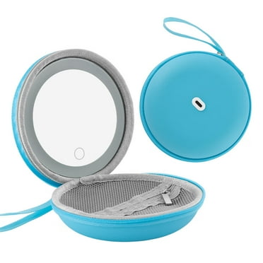 OldPAPA Lighted Travel Makeup Mirror,Makeup Bag Compact Mirror,Portable for Handbag Purse Pocket,5 inch Illuminated Handheld Folding Mirror,Round,Blue