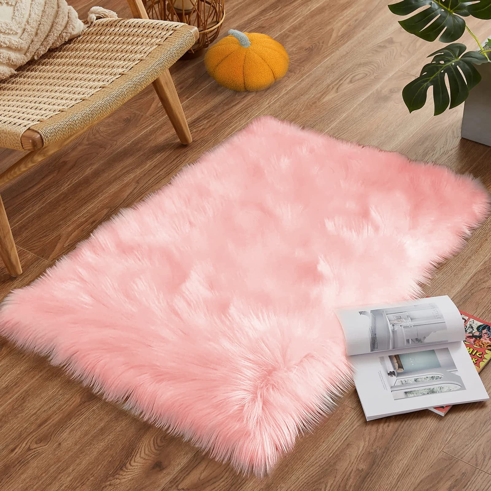 OldPAPA Pink 2x3 Feet Faux Fur Rug for Bedroom Decor for Teen Girls ...