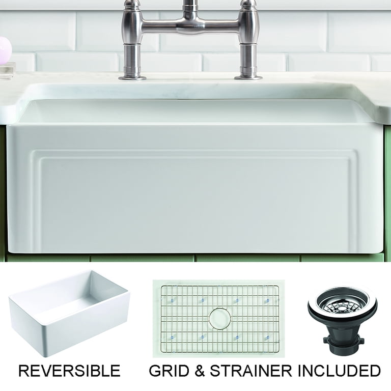 Olde London Farmhouse Fireclay 30 in. Single Bowl Kitchen Sink with Grid with Grid and Strainer Olde London Farmhouse Fireclay 30 in. Single Bowl Kitchen Sink with Grid with Grid and Strainer