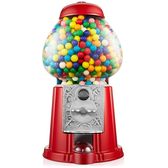 Olde Midway 15" Gumball Machine with Coin Bank - Red, Antique-Style Bubble Gum Candy Dispenser