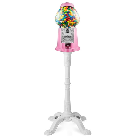 Olde Midway 15" Gumball Machine with Stand and Bank - Pink, Antique-Style Bubble Gum Candy Dispenser