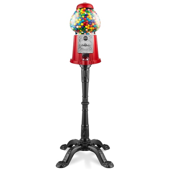 Olde Midway 15" Gumball Machine with Stand and Bank - Red, Antique-Style Bubble Gum Candy Dispenser