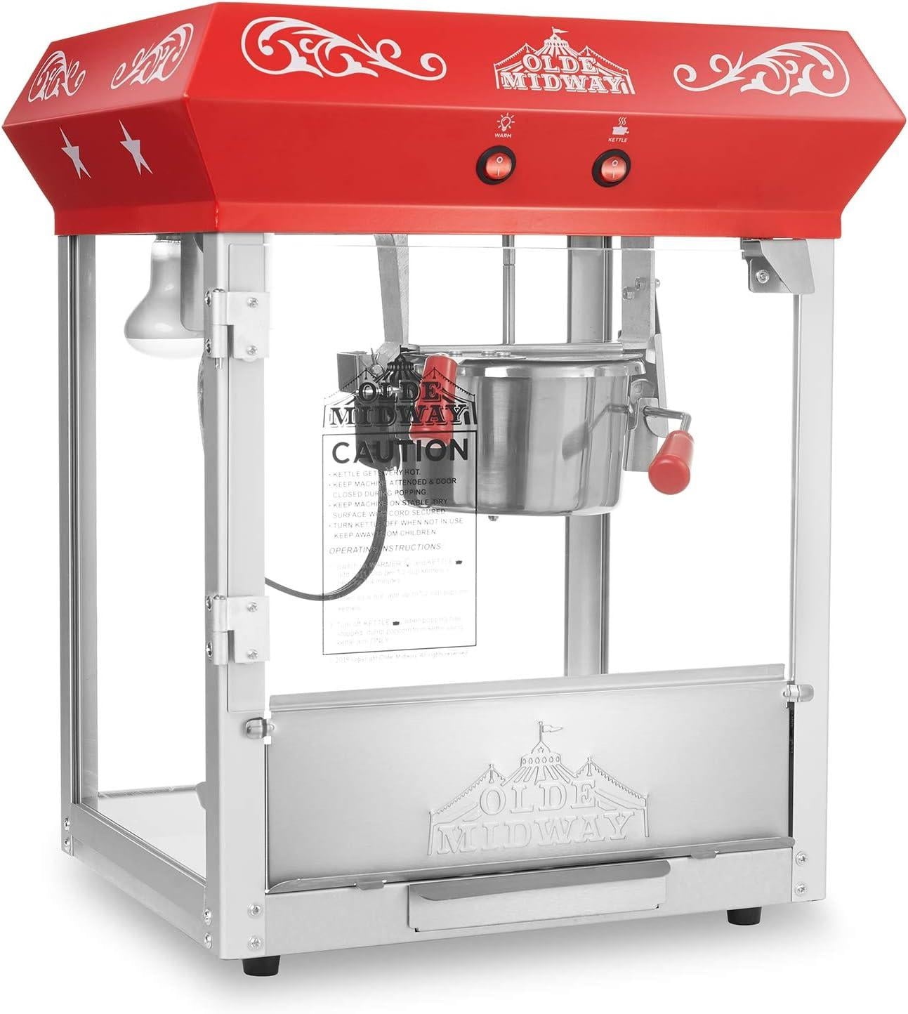 Olde Midway Bar Style Popcorn Machine Maker Popper with 6-Ounce Kettle ...