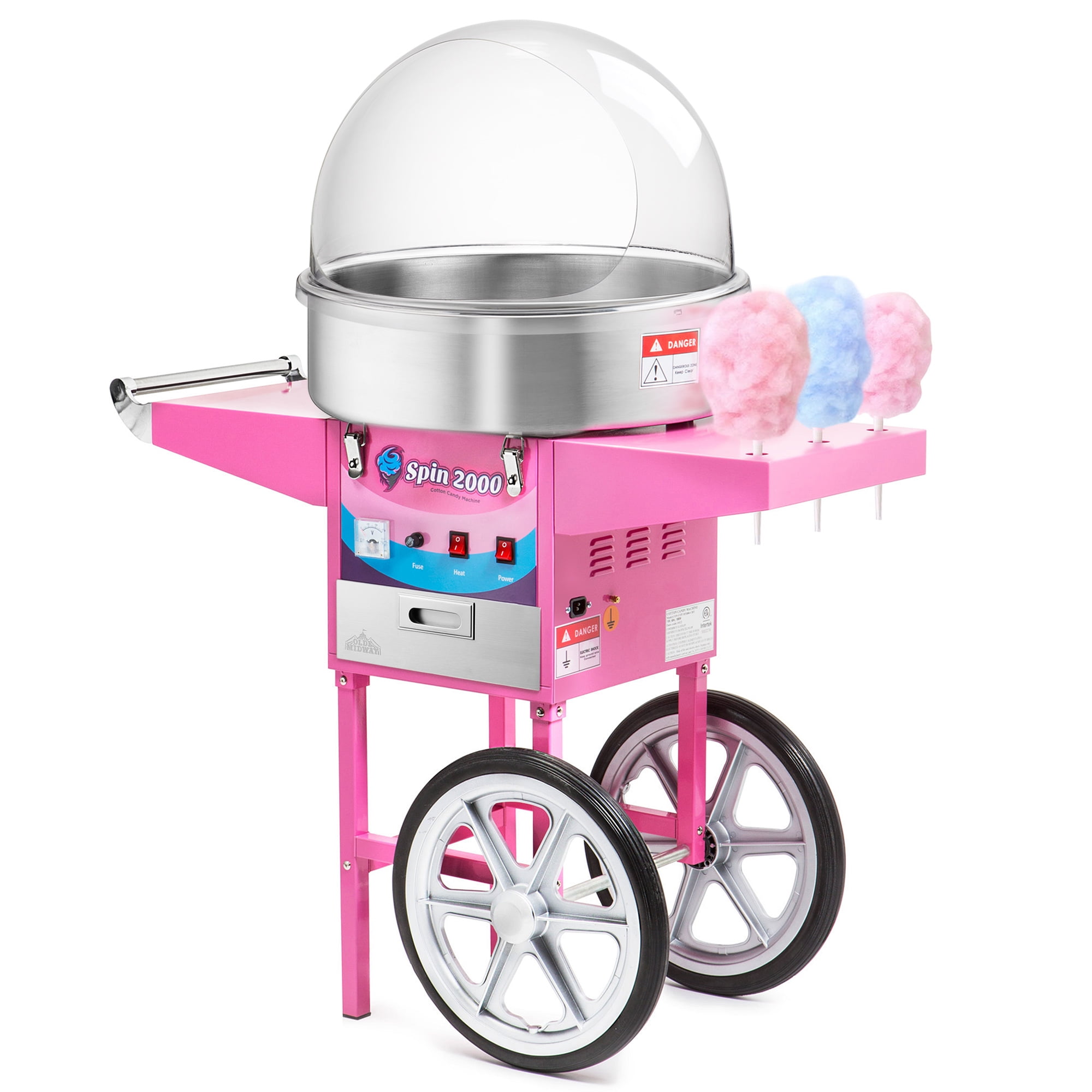 Olde Midway Cotton Candy Machine with Cart and Bubble Shield, Electric