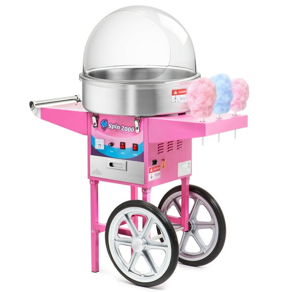 Olde Midway Cotton Candy Machine with Cart and Bubble Shield, Electric Candy Floss Maker