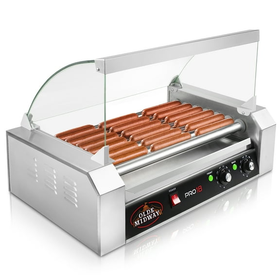 Olde Midway Electric Hot Dog Roller Grill Cooker with 7 Rollers and Cover, Cooks 18 Hot Dogs