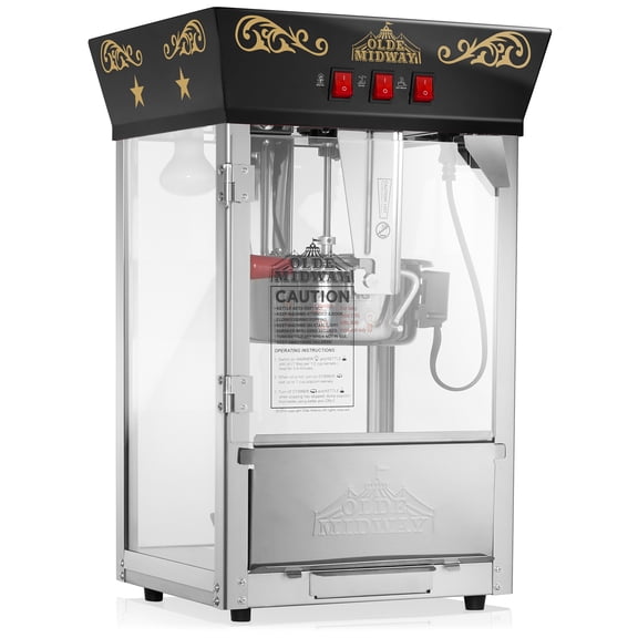 Olde Midway Movie Theater-Style Popcorn Machine with 8 oz Kettle, Black
