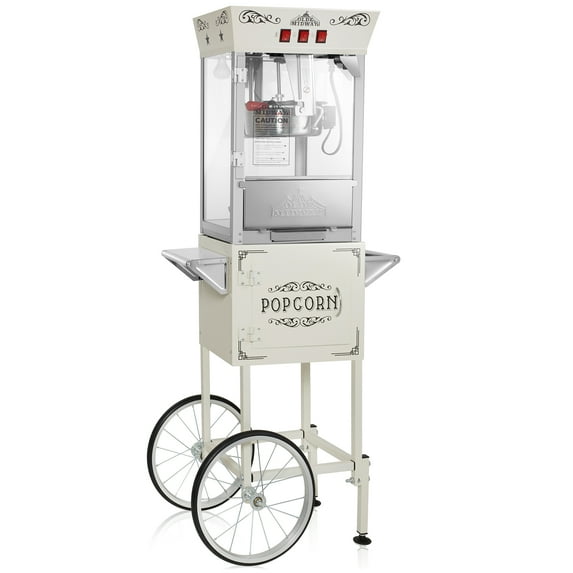 Olde Midway Movie Theater-Style Popcorn Machine with Cart and 10 oz Kettle, Cream