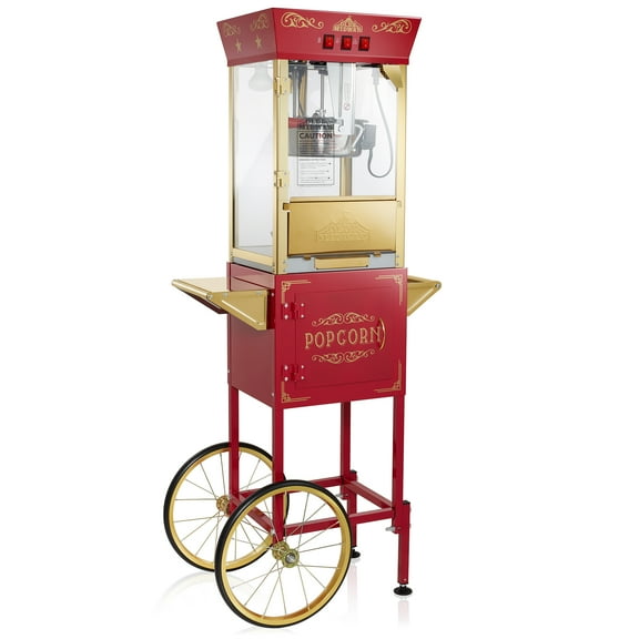 Olde Midway Movie Theater-Style Popcorn Machine with Cart and 8 oz Kettle, Red