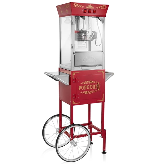 Olde Midway Movie Theater-Style Popcorn Machine with Cart and 8 oz Kettle, Red