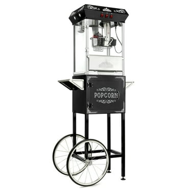 Olde Midway Vintage-Style Popcorn Machine Popper with Cart and 10 Ounce Kettle, Black