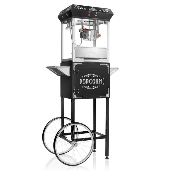 Olde Midway Vintage-Style Popcorn Machine Popper with Cart and 4 Ounce Kettle, Black