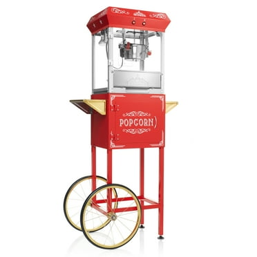 Olde Midway Vintage-Style Popcorn Machine Popper with Cart and 4 Ounce Kettle, Red