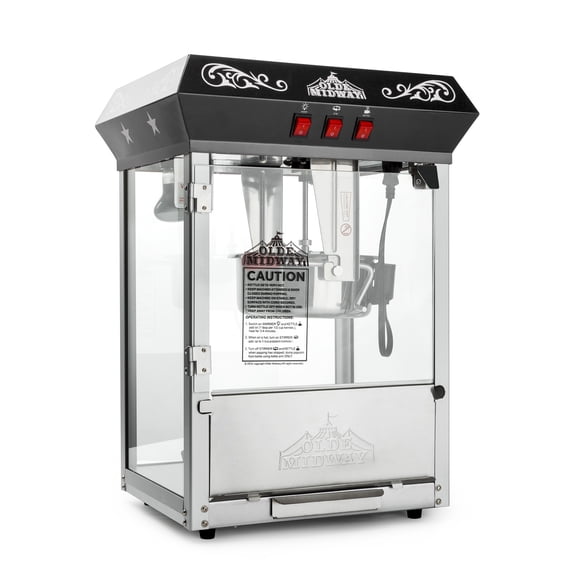 Olde Midway Vintage-Style Tabletop Popcorn Machine Maker Popper with 8 Ounce Kettle, Black
