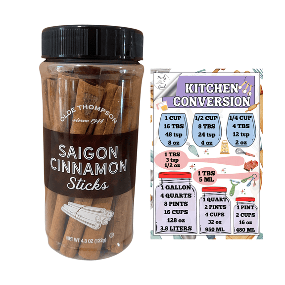 Olde Thompson Saigon Cinnamon Sticks, 4.3 oz with Perdy Good Kitchen Chart