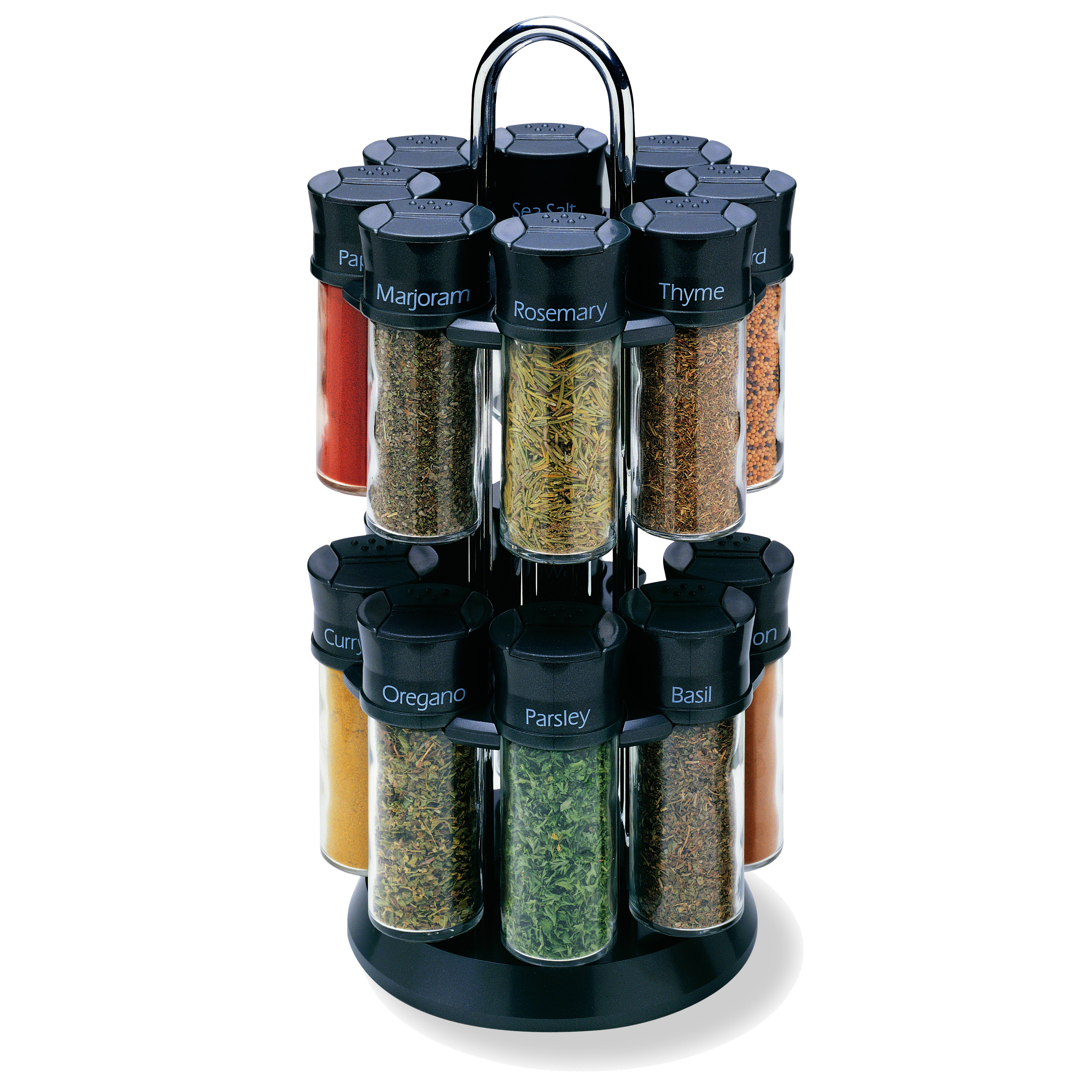Spice Rack with 5 Black Retro Glass Spice Jars