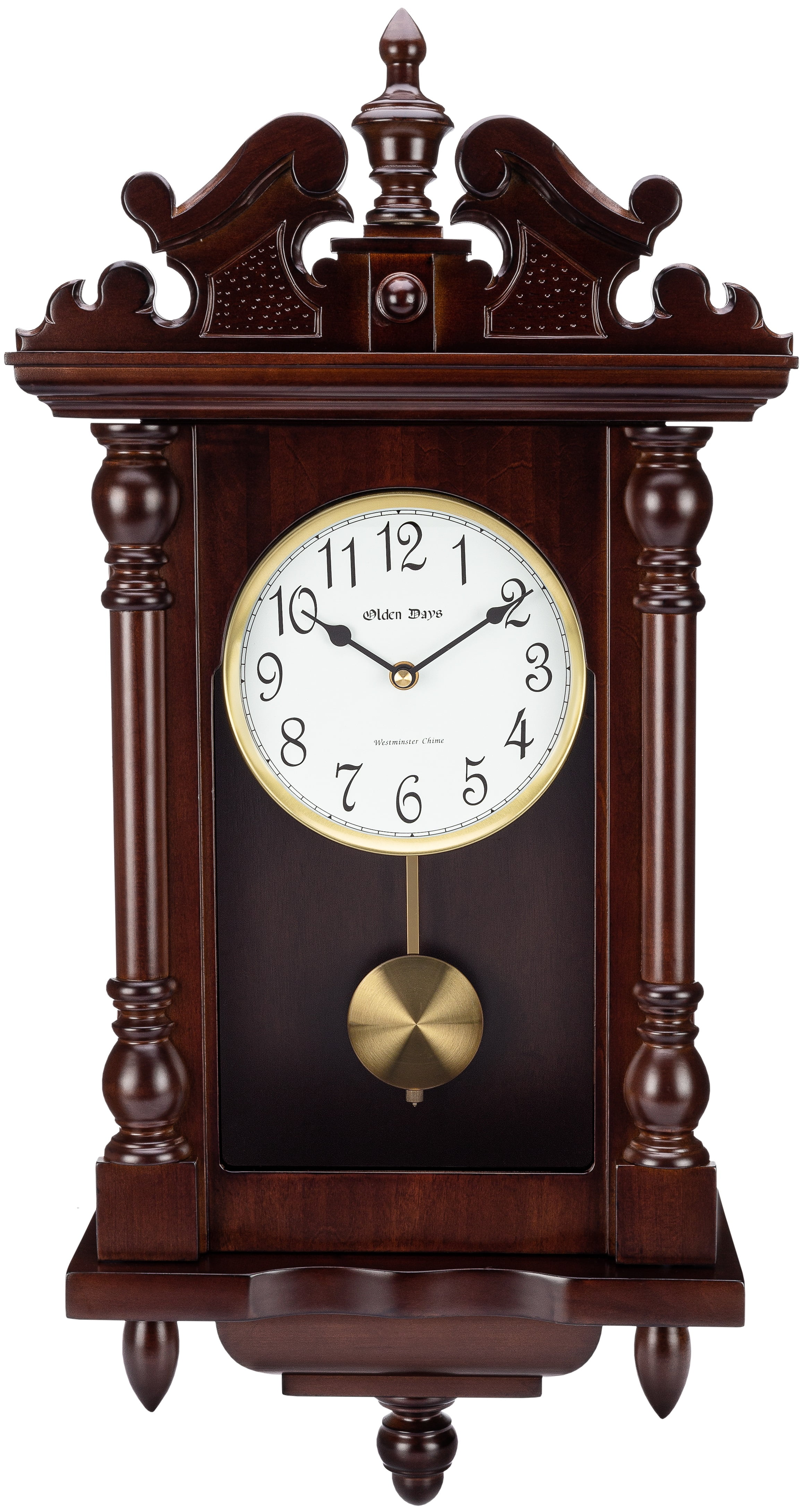 Antique Dark Brown Wood Pendulum Wall Clock with Chimes