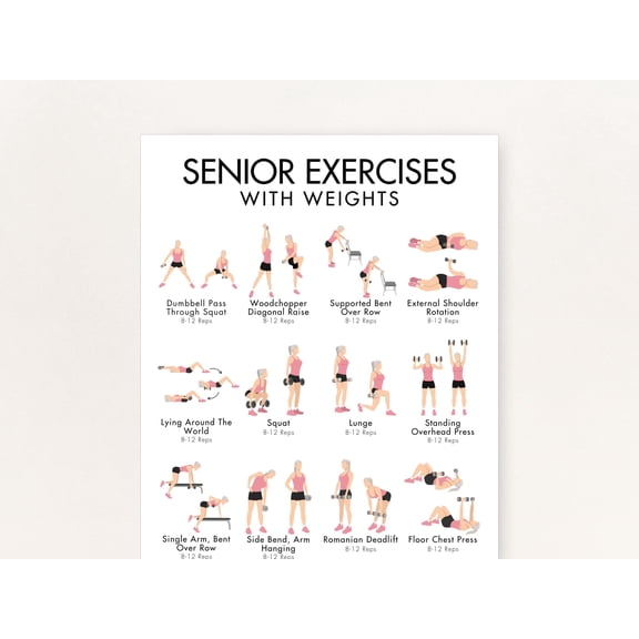 Older Adults Weightlifting - Dumbbell Exercise Routine Poster, Exercise Poster For Older Adults Using Dumbbells