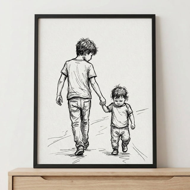 Older Brother Hand-Drawn Sketch Wall Art Big Brother Little Brother ...