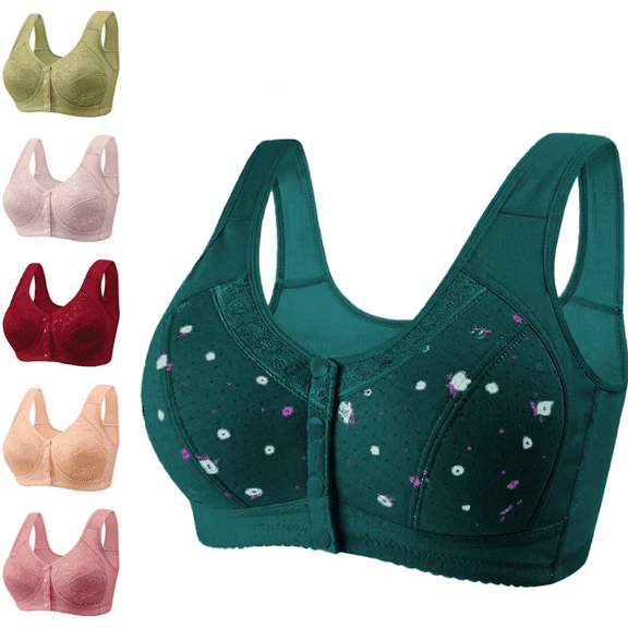 Older Women Bra Comfort-Strap Cycling Wireless Fall Seniors Bralette Front Button Dressy Daisyy Bras for Women - Dark Green,38
