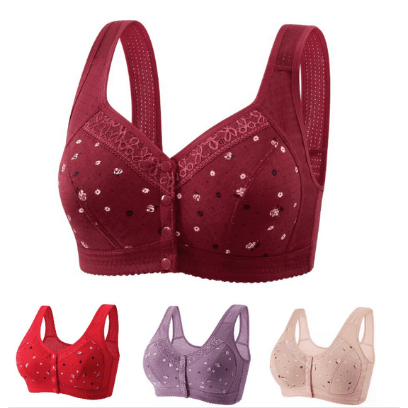 Older Women Bra Comfort-Strap Summer Front Closure Fashion Seniors Bralette No Underwire Cycling Daisyy Bras for Women - Deep Red,50