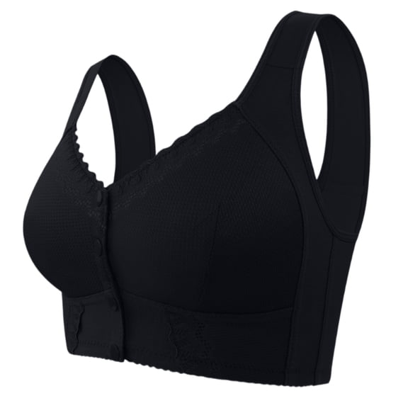Older Women Bra Front Button Holiday Snap Closing Fashion Everyday Sleep Bras No Underwire Casual Women's Lace Bras - Black,40