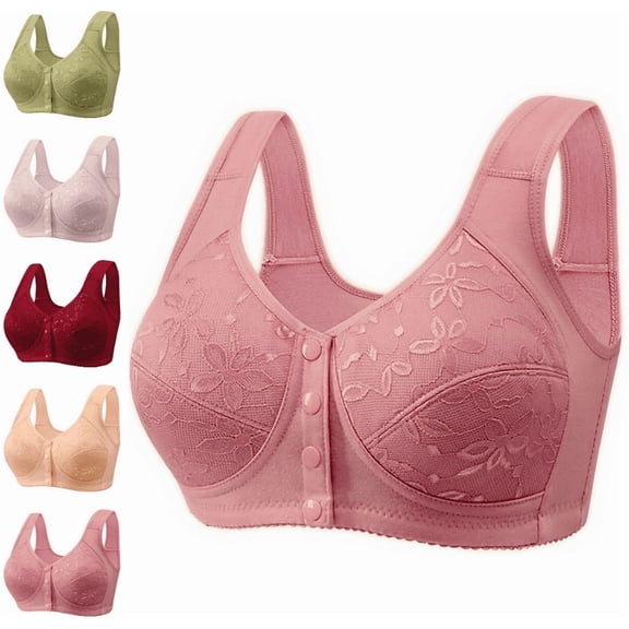 Older Women Bra No Underwire Comfort Front Button Emily Seniors Bralette Comfort-Strap Holiday Women's Lace Bras - Watermelon Red,40