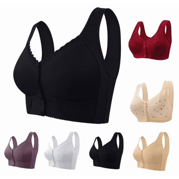 Older Women Bra No Underwire Comfortable Front Button Fall Everyday Sleep Bras Snap Closing Winter Daisyy Bras for Women - Black,36