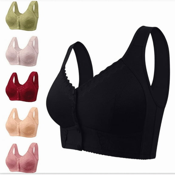 Older Women Bra Snap Closing Fall Front Button Charm Seniors Bralette Wireless Casual Daisyy Bras for Women - Black,56