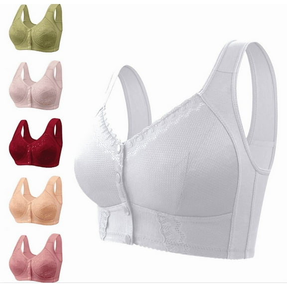 Older Women Bra Wireless Charm Comfort-Strap Size Full Seniors Bralette Front Closure Comfortable Women's Lace Bras - White,48