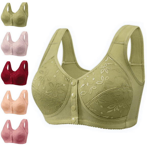 Older Women Bras Front Button Closure Convenient Daisy Wireless Bras Comfort Post Surgical Mastectomy Snap Front Bra - Green,40