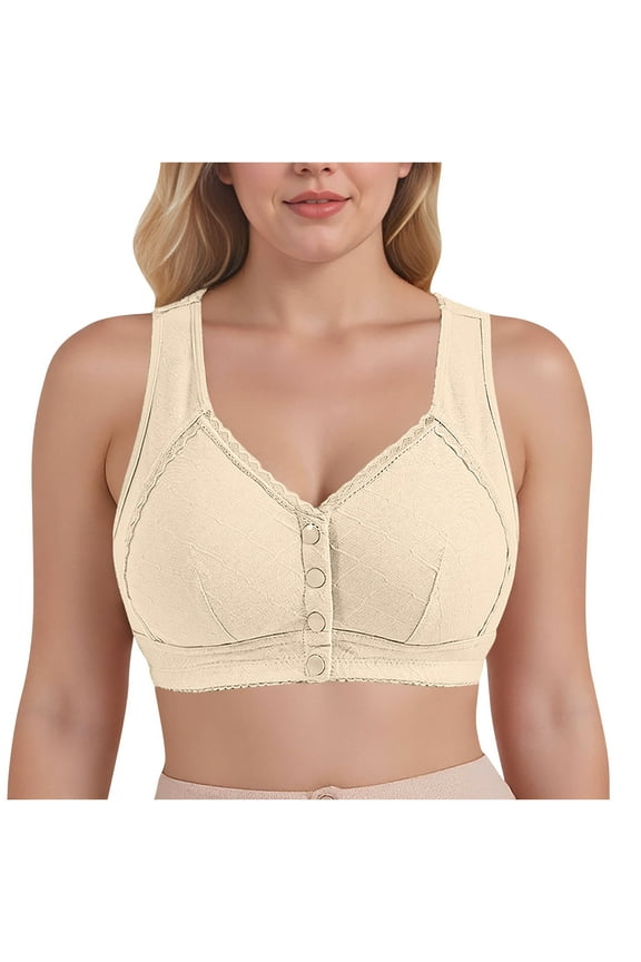 Older Women Bras Plus Size Bralettes Heavy Breast Lingerie Wire-Free Camisole Front Closure Tank Top Seamless No Underwire Soft Comfy Bra