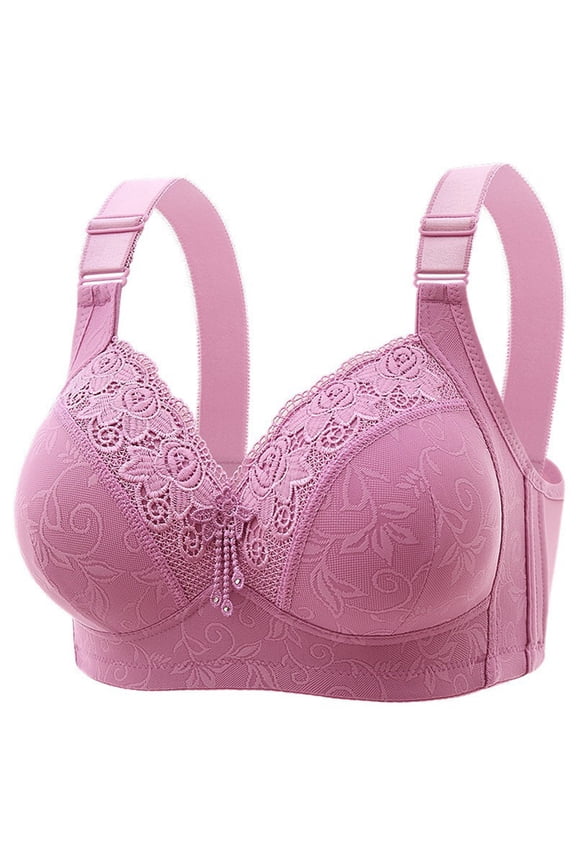 Older Women Thin Bras Comfortable No Wire Full Coverage Bras Plus Size Lace Bra Singl 27# Purple 42
