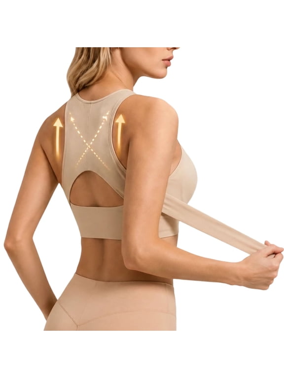 Older Women No Underwire Posture Corrector Bra, Plus Size Front Closure Crossback Wireless Seamless Full Coverage Push Up Bralette, Posture Support Correcting Daily Support Bra