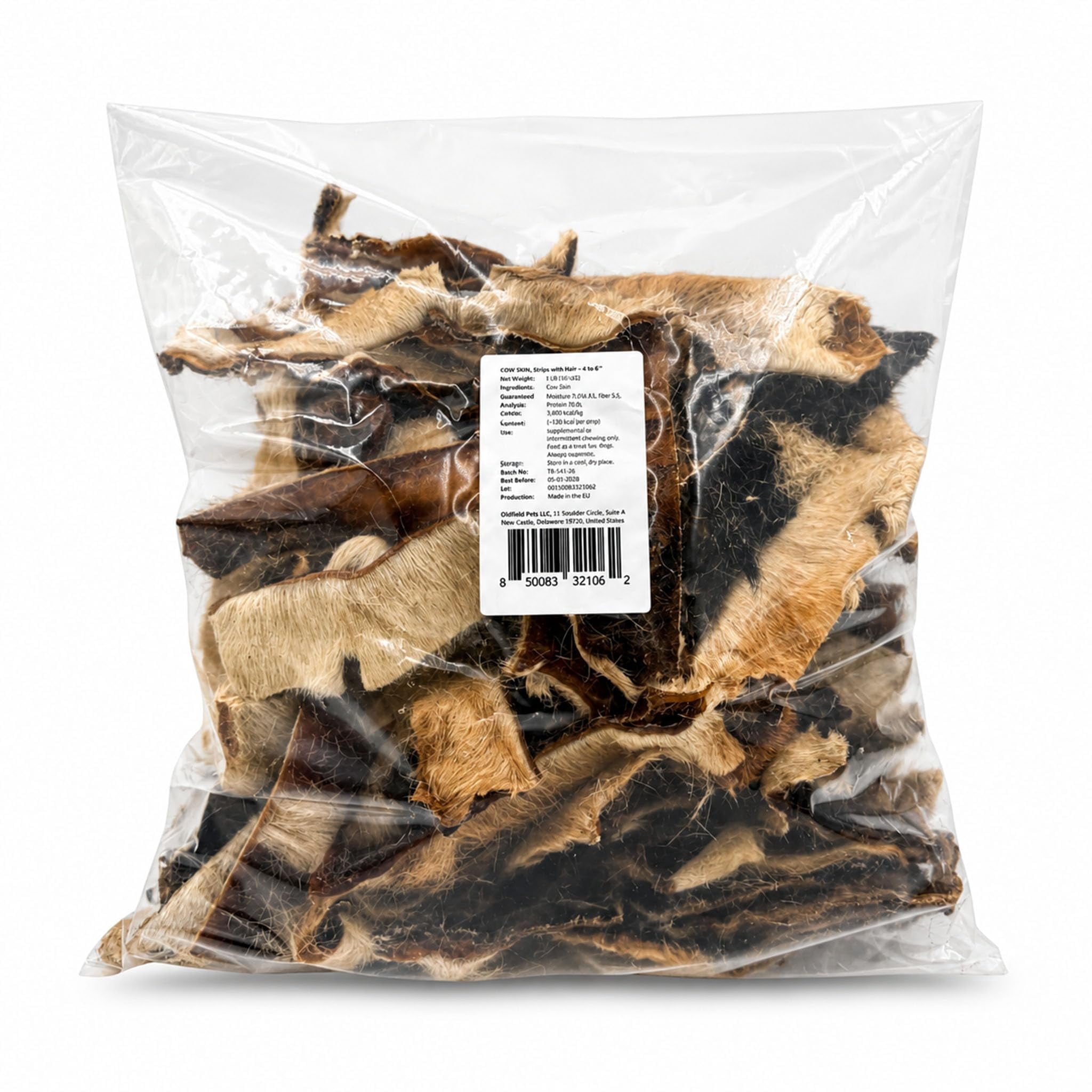 Oldfield Naturals Cow Skin Strips with Hair Dog Treats, Air Dried Beef Dog Treats, Single Ingredient High Protein Collagen Chews for Dogs, Long Lasting Natural Dog Chews, 4 lb 4 oz