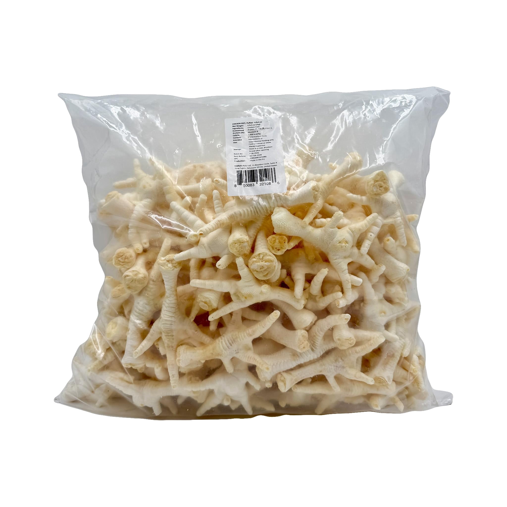 Oldfield Naturals Puffed Chicken Feet Dog Treats, Dehydrated Chicken Feet for Dogs, Light Crispy Chicken Chews, Single Ingredient High Protein Dog Snacks for Multi-Dog Homes, 4 lb 6 oz Bag