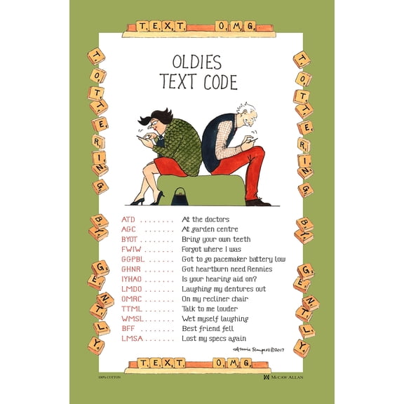 Oldies Torchon en Coton avec Code Texte