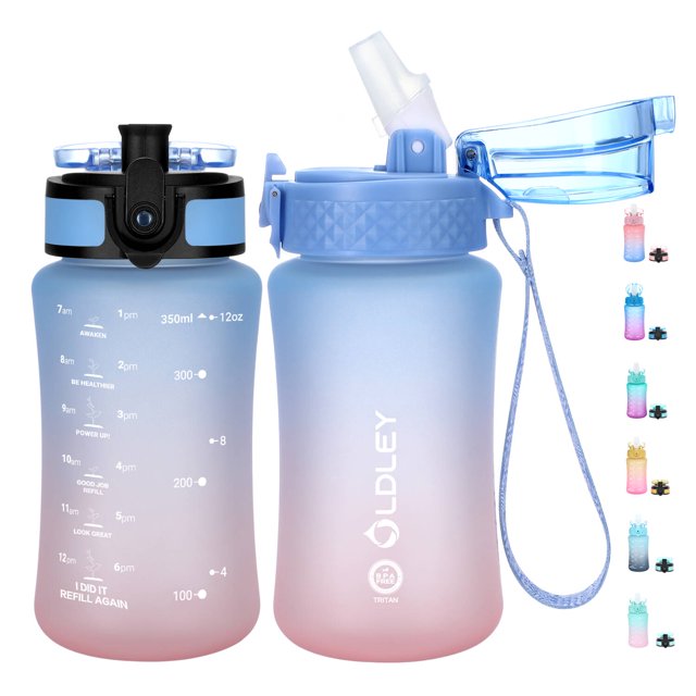Oldley 12oz Kids Water Bottle, BPA Free, Reusable, Straw/Chug Spout