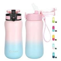 Oldley 12oz Insulated Kid's Stainless Steel Water Bottle -2 Lids, Straw/Chug & Fruit Strainer, Wide Mouth, BPA-Free, Double Wall Vacuum,Leakproof