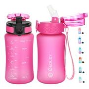 Oldley 12 oz Water Bottle for Kids BPA Free Reusable With Straw/Chug 2 Lids Leak-Proof Gift for Toddler Boys Girls