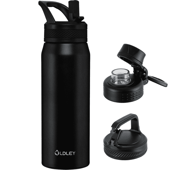 Oldley 24oz Insulated Water Bottle With 3 Lids ,Stainless Steel Sports Water Bottle