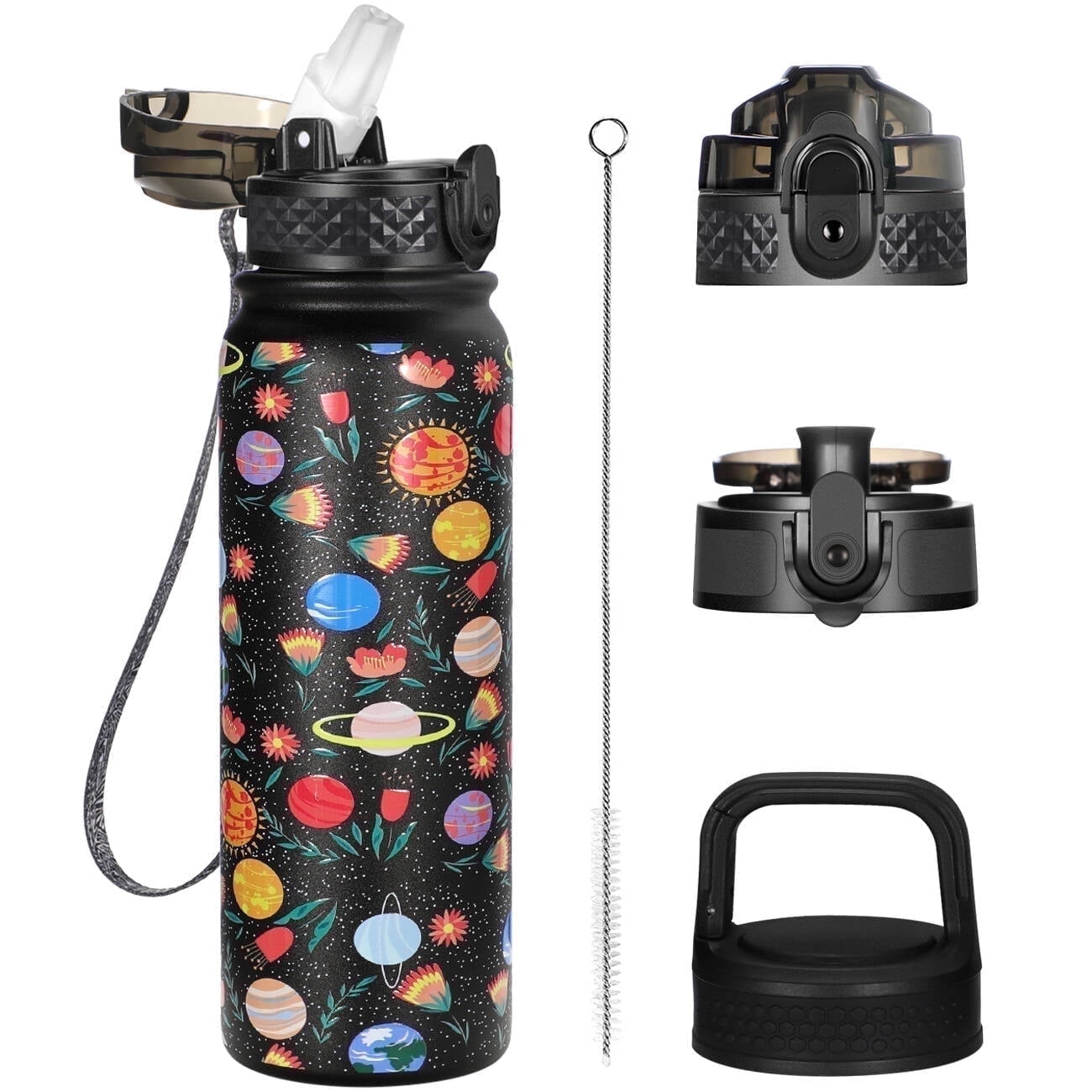 Oldley 20oz Stainless Steel Water Bottle with 3 Lids Leak Proof Vacuum Insulated for Hot Cold Drinks