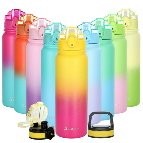 Oldley Vacuum Insulated 20oz Stainless Steel Kids Water Bottle with 3 Lid Types
