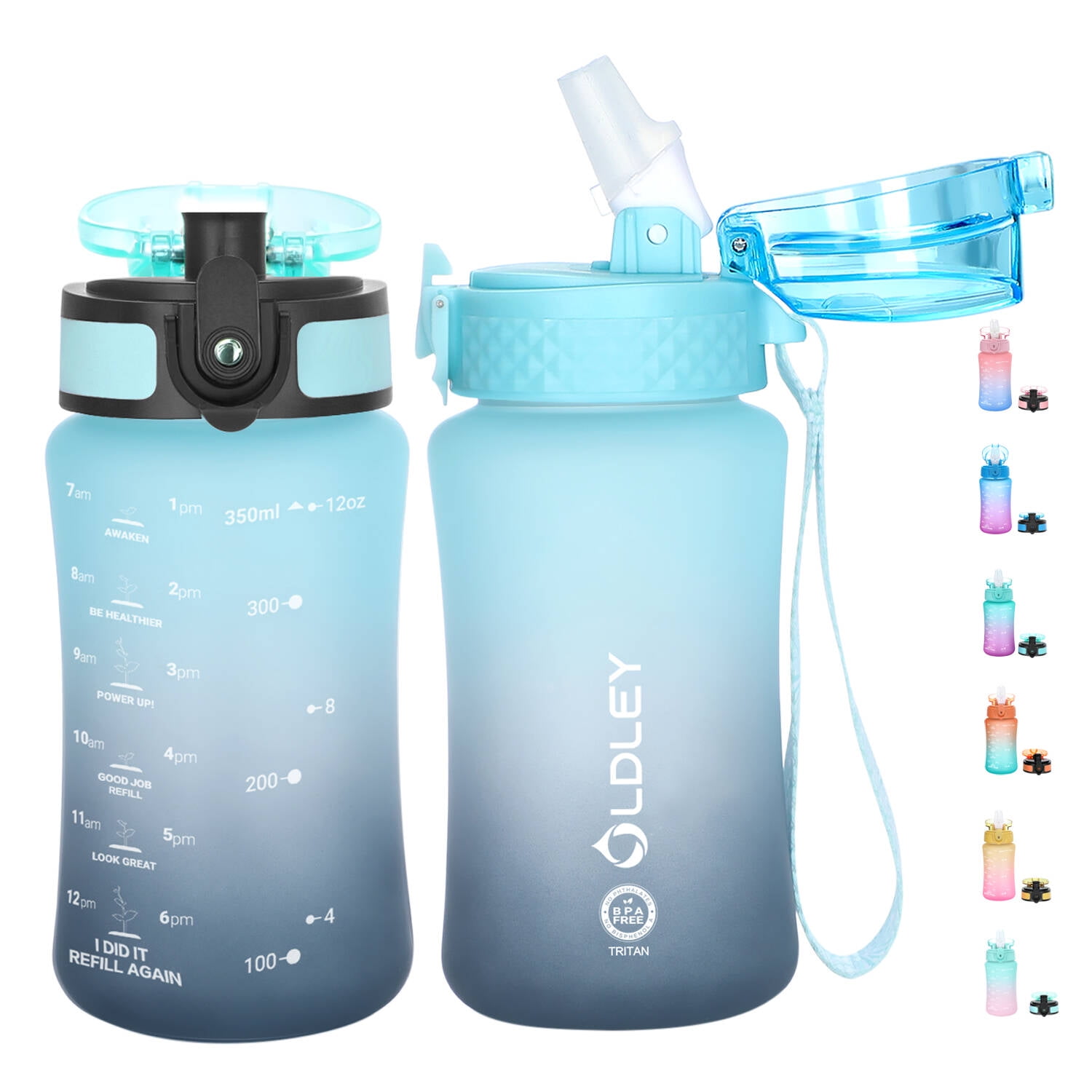 Oldley 12 oz Water Bottle for Kids BPA Free Reusable With Straw/Chug 2 Lids  Leak-Proof Gift for Toddler Boys Girls