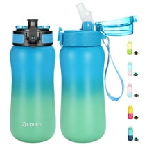 Oldley Stainless Steel  Kids Water Bottle 12 oz with 2 Lids  Straw Blue Green Color Ideal Gift for Boys and Girls  Leak-Proof for School