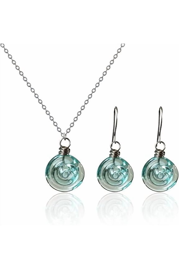 Oldneat Recycled Glass Spiral Earrings: Upcycled Mason Jar Dangles, Handmade Drop Necklace, Beach Jewelry Inspirational Gifts for Women, Mom, Sister